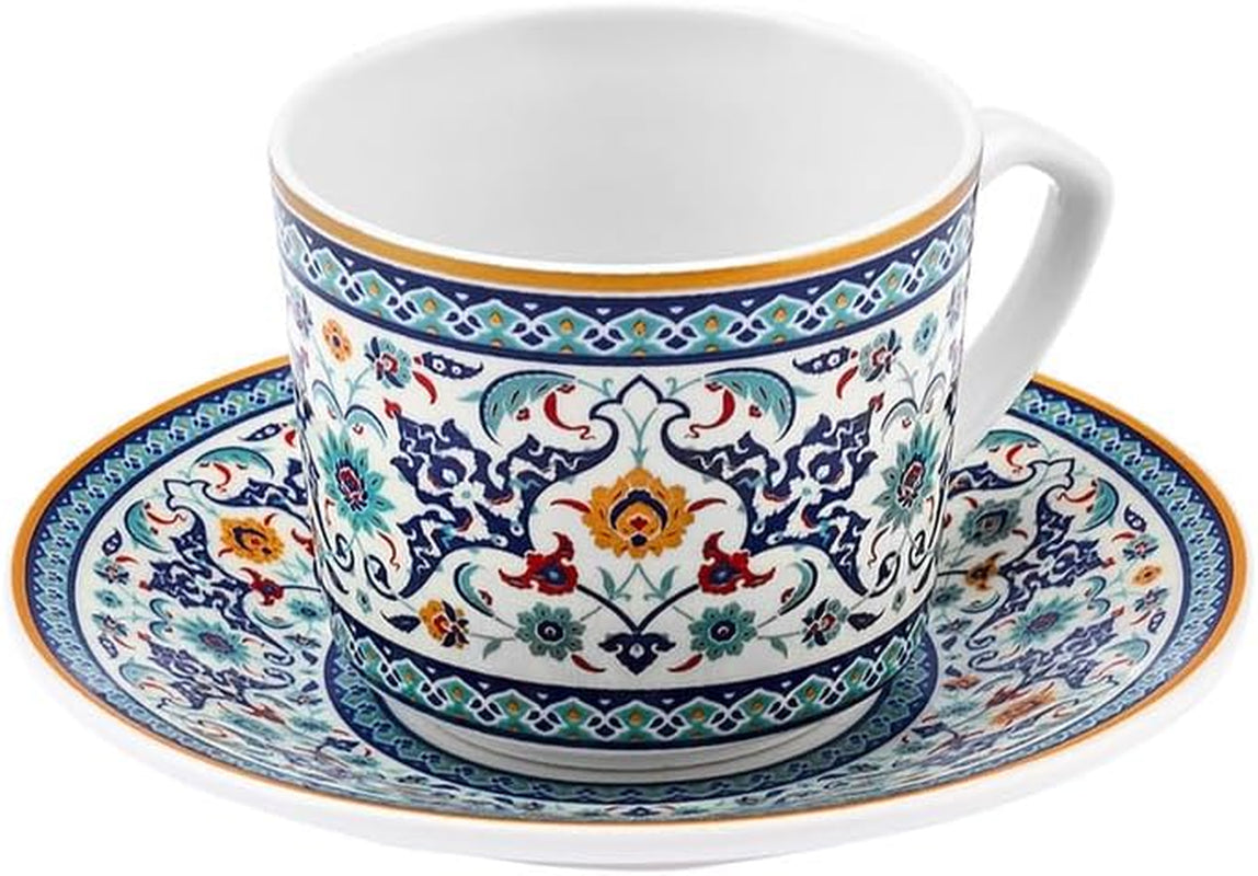 KARACA Beylerbeyi - 12dílná sada tureckých šálků na kávu Porcelánový šálek na espresso Sada 6 ks s podšálky Sada šálků na espresso 80 ml Tradiční design - modrá