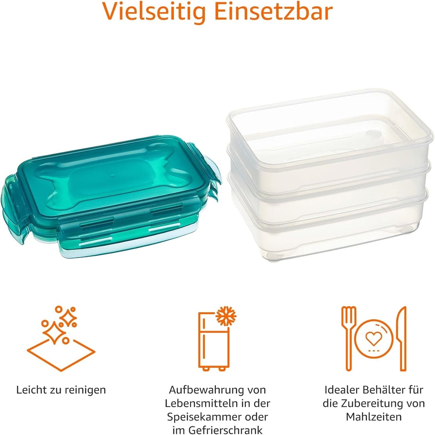 Amazon Basics mrazicí kontejnery v sadě, s víky, odolné proti úniku, stohovatelné, lednička/mraznička, bez BPA, plastové, vhodné do mikrovlnné trouby a myčky, 3 x 1,2 l, průhledné boxy na skladování potravin Naty Shop