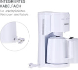 Espresso kávovar Severin s filtrem a 2 termo karafami, espressovač s víkem, nalévání bez kapání, dlouhé udržování teploty, automatické vypínání, 1000 W, cca. 1 litr, bílá, KA 9309