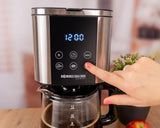 Espresso s filtrem Rommelsbacher FKM 1000 - nádržka na vodu 1,5 litru na 12 šálků kávy, skleněná karafa, odložený start, funkce udržování teploty, funkce aroma, odnímatelný držák filtru 1x4