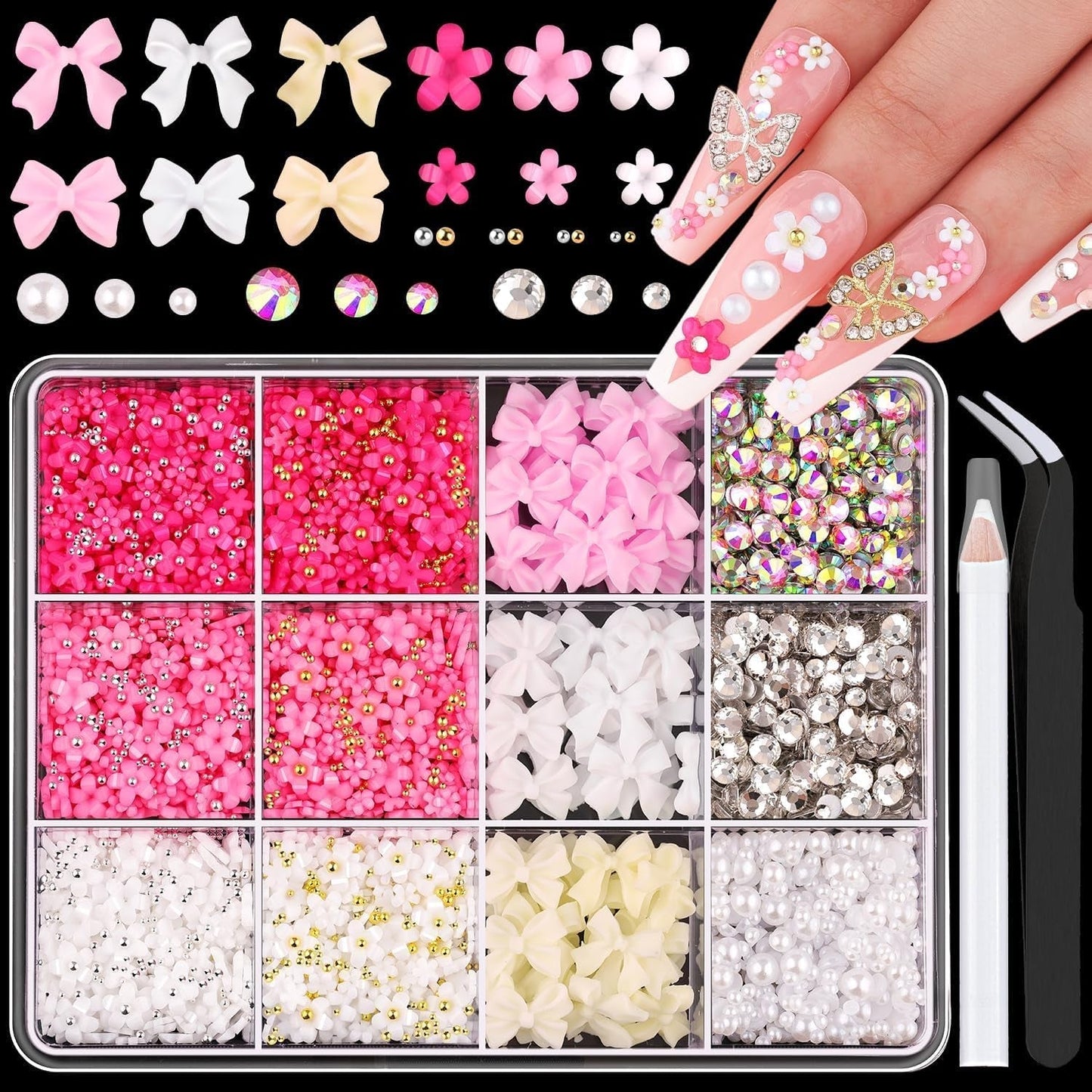 GZMAYUEN 920Pcs Zlatá Stříbrná Perlen s plochým zády pro nehty, Halbrunde Weiße Beige Perlen na nehty, Kleine Halbrunde Perlen s plochým zadním dílem Für DIY Nail Art Decor