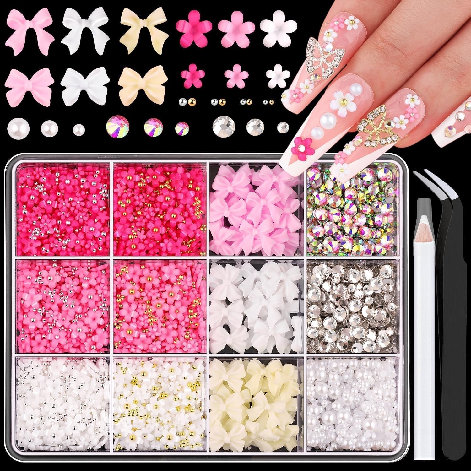 GZMAYUEN 920Pcs Zlatá Stříbrná Perlen s plochým zády pro nehty, Halbrunde Weiße Beige Perlen na nehty, Kleine Halbrunde Perlen s plochým zadním dílem Für DIY Nail Art Decor