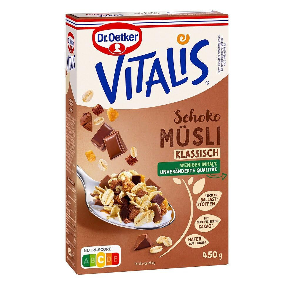 Oetker Vitalis Čokoládové müsli Classic: Snídaňové müsli s mléčnou a hořkou čokoládou, balení 7 ks (7 x 600 g)