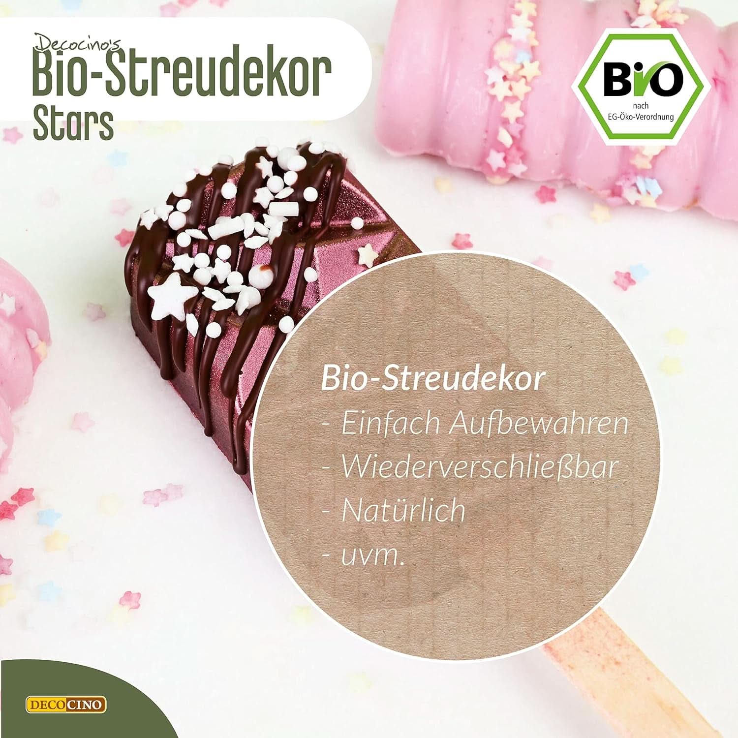 DECOCINO Organic Sprinkle Stars, 50 gramů Sprinkles Naty Shop