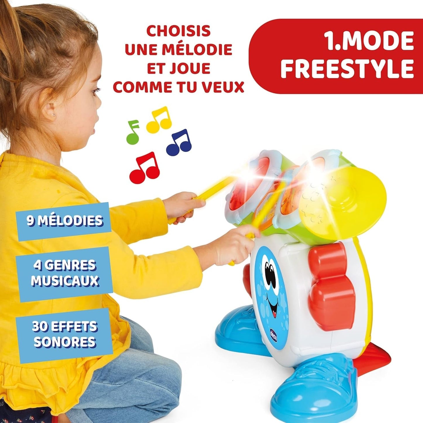 Chicco 00009820100000 Mi První bicí sada se světly a zvuky, 3 režimy přehrávání Hudební nástroj s baterií pro děti, vícebarevné, velké Jucarii Bebe Naty Shop