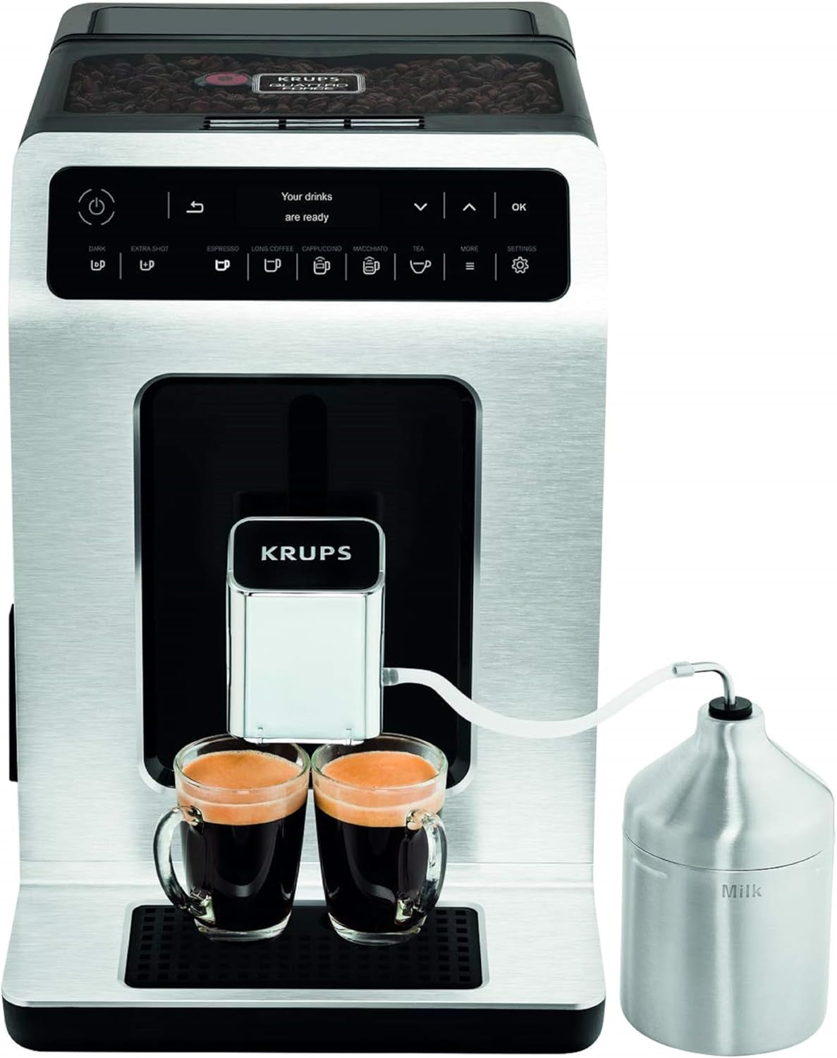 KRUPS Evidence One automatický kávovar na espresso s hadicí na mléko, cappuccino na jeden dotek, 12 speciálních nápojů, funkce 2 šálků, barevný displej, kávovar, certifikát TÜV, černá, EA895N10