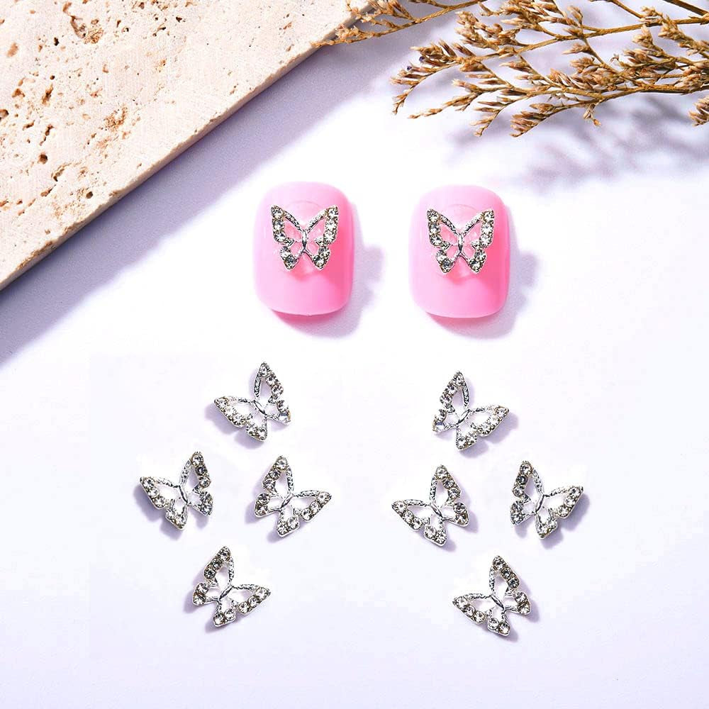 10 kusů slitiny Butterfly nail Charms Kovové nail art přívěsky pro diamanty nehty drahokamy zdobení nehtů zdobení nehtů výroba šperků