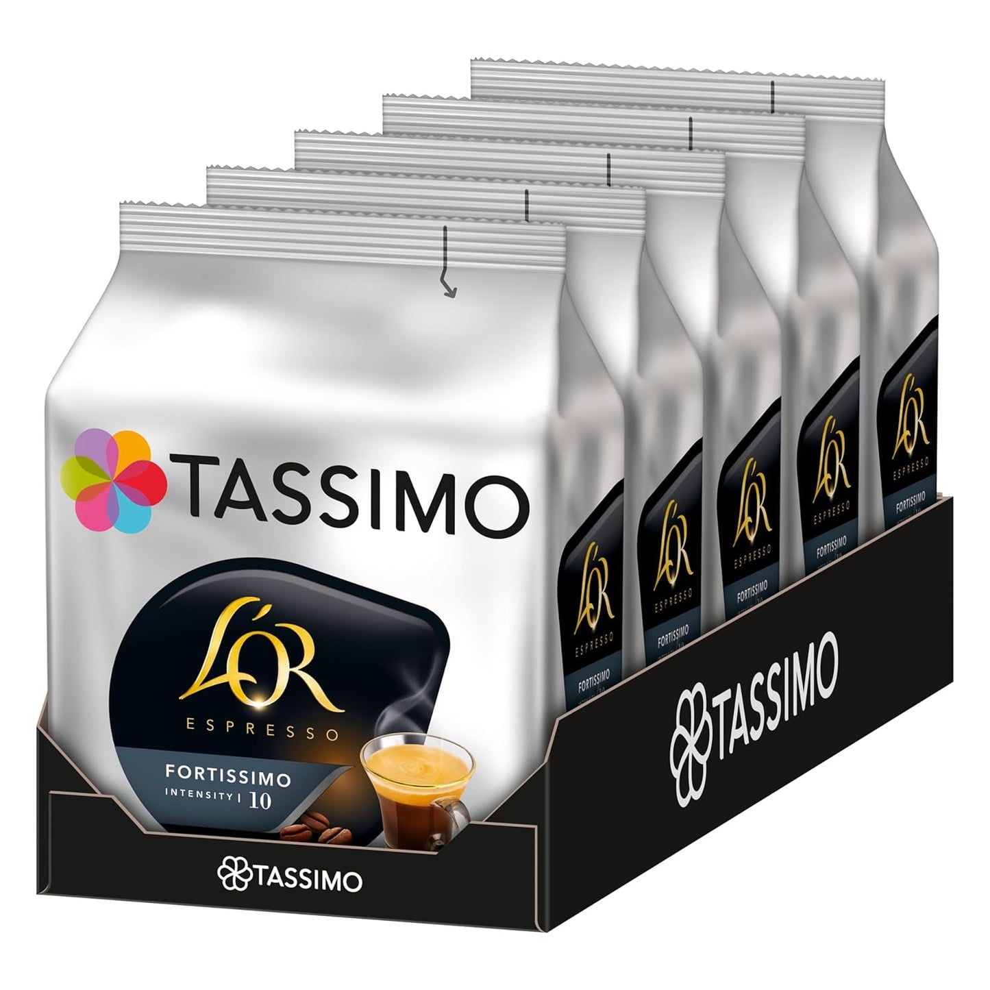 Tassimo Kapseln L'OR Espresso Fortissimo, 5 x 16 polštářků, 80 kávových kapslí