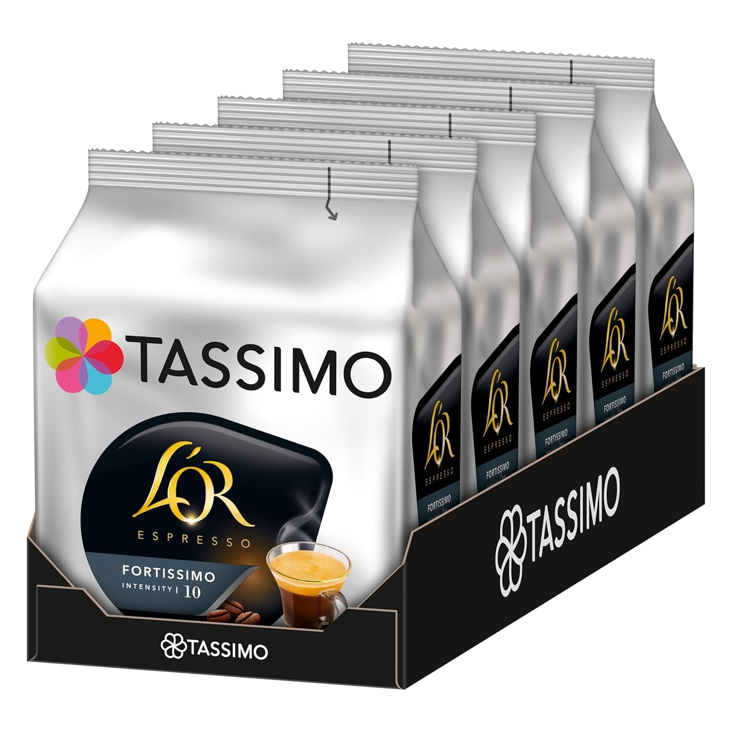 Tassimo Kapseln L'OR Espresso Fortissimo, 5 x 16 polštářků, 80 kávových kapslí