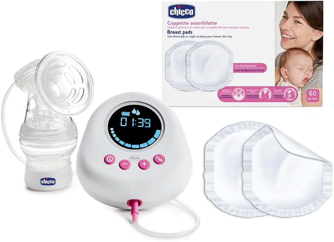 Chicco, přenosná elektrická odsávačka mateřského mléka, 5 úrovní intenzity, 150 ml Příslušenství Jídlo a kojení Bebe Naty Shop Milchpumpe + Sauger