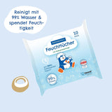 PAEDIPROTECT Baby vlhčené ubrousky 1 x 10 ks Sensitive dětské vlhčené ubrousky 99% vody bez parfemace pro miminka a děti Jemná pokožka Kokosový extrakt bez mikroplastů Vegan (5 balení)