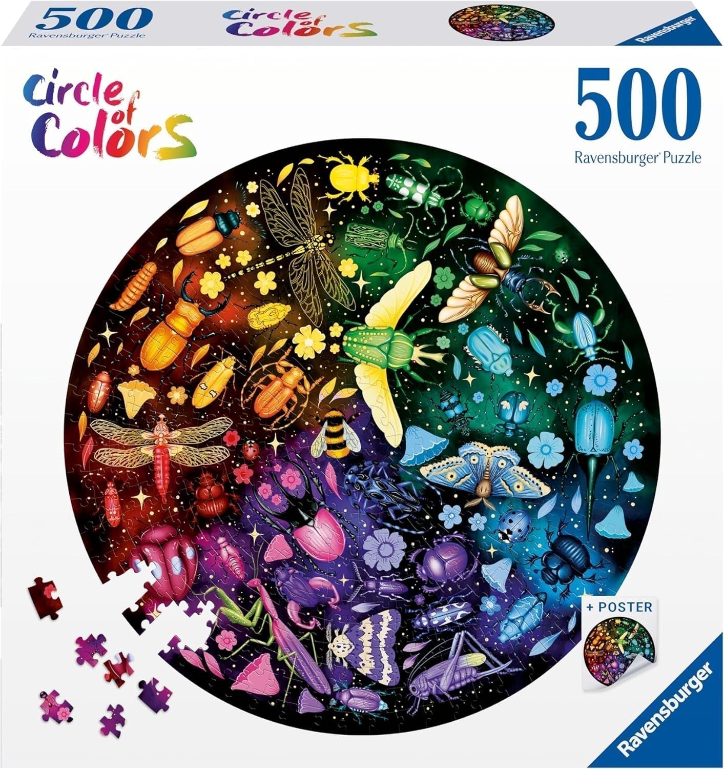 Ravensburger - Puzzle pro dospělé - Kulaté puzzle s 500 dílky - Vhodné od 12 let - Hmyz (barevné kolečko) - Puzzle vyrobené v Evropě - 12000820 Puzzle Naty Shop