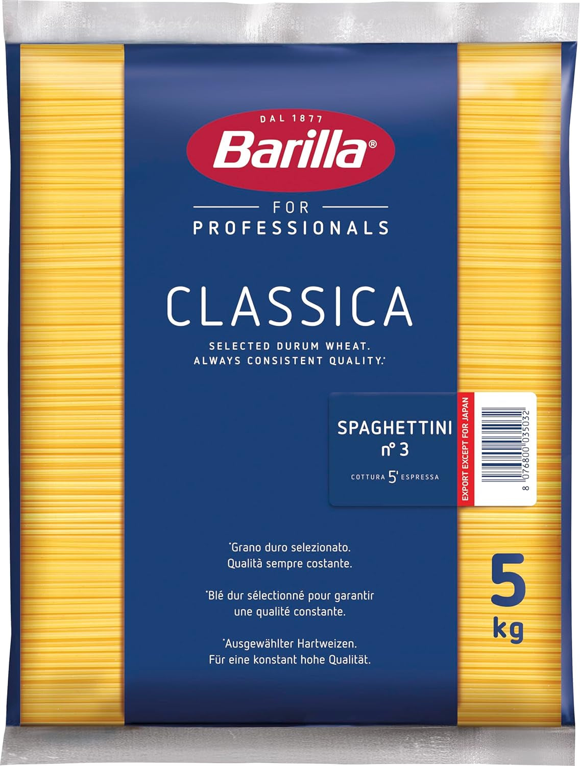 Barilla Pasta Klassische Spaghetti n.5 aus vysoce kvalitní Hartweizen immer al dente, (1 x 500 g), bez chuti