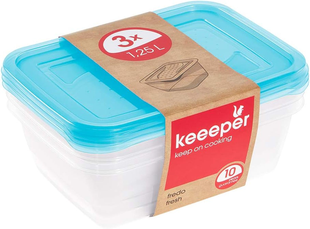 Kekeeper sada 3 dóz na potraviny, 3 x 1,25 l, 20,5 x 15,5 x 6,5 cm, Fredo Fresh, průhledná modrá Dózy na potraviny Naty Shop Výchozí název