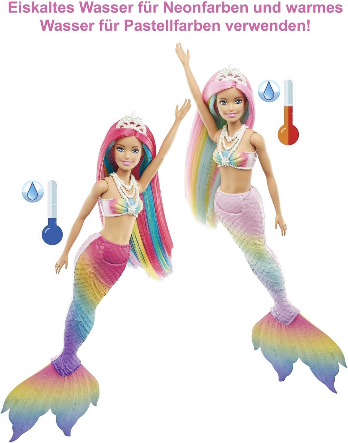Barbie Dreamtopia Duhová kouzelná mořská panna, mořská panna Barbie s duhovými vlasy, vodou aktivovaná panenka měnící barvu, 3 roky stará hračka, dárek pro dívky, panenky Naty Shop GTF89