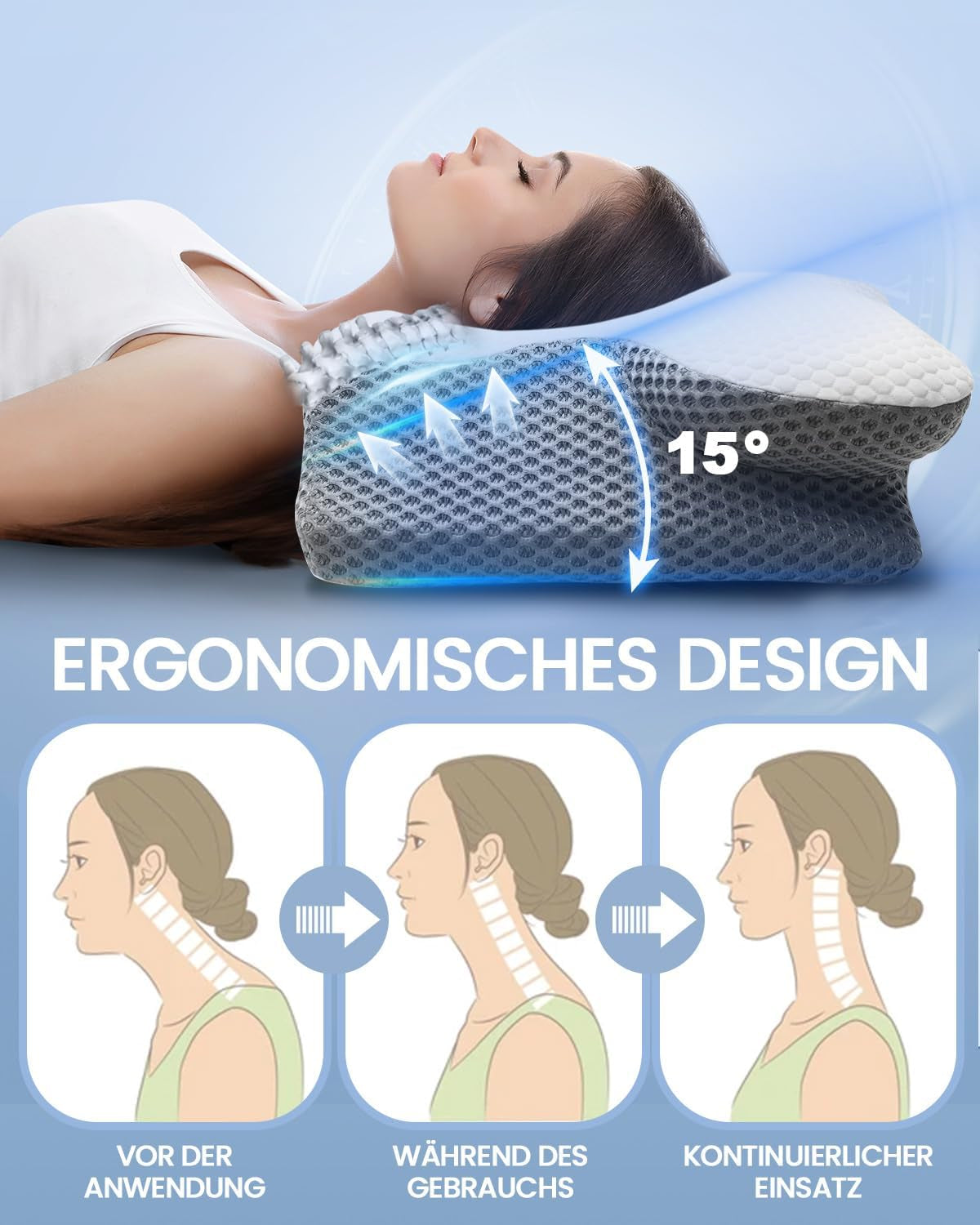 Polštář na krk 2 v 1 Polštář z paměťové pěny Ergonomický ortopedický polštář 2 Polštář na podporu krku na boky / záda / břicho Krční ortopedické polštáře Naty Shop