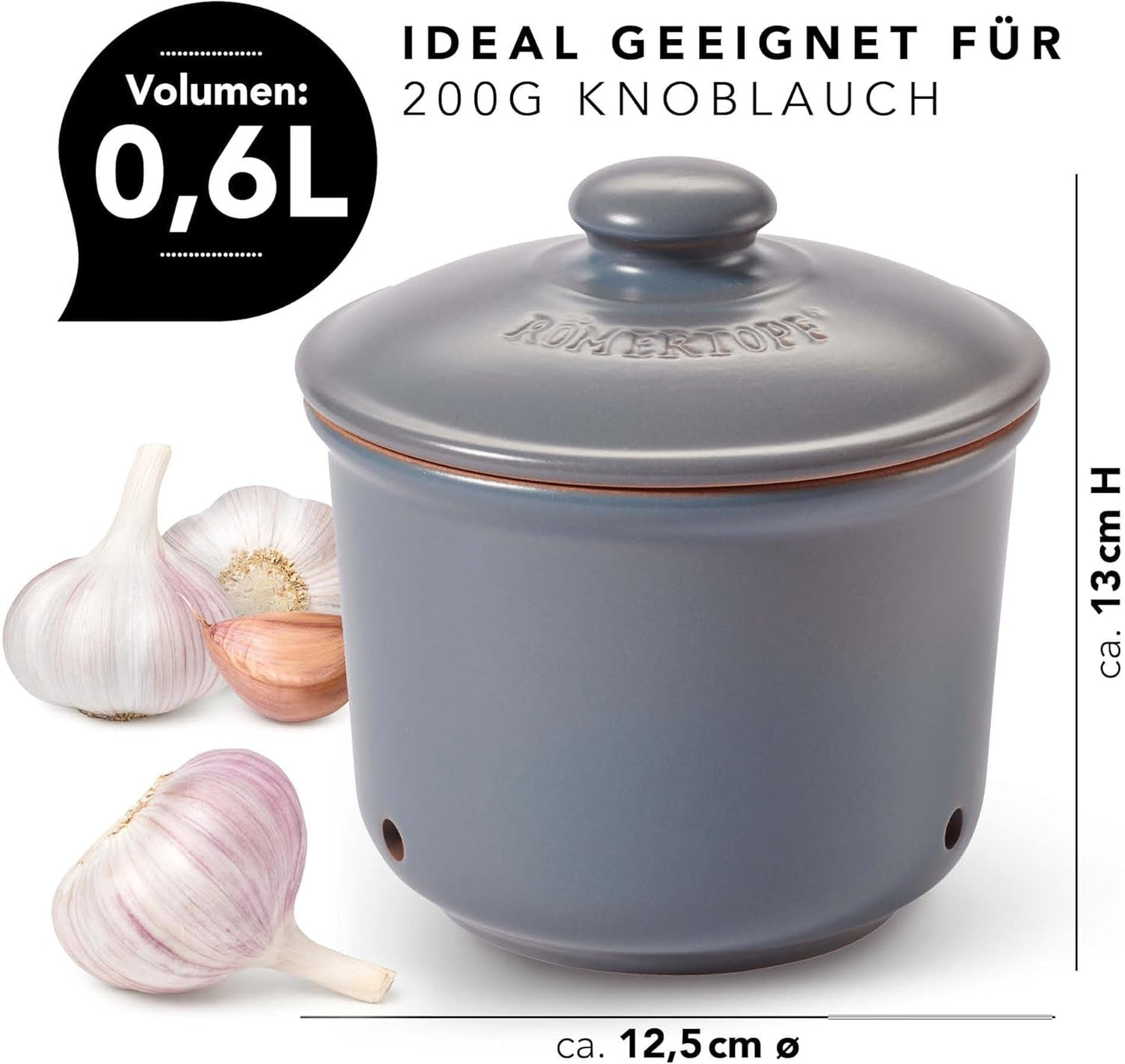 Römertopf hrnec na česnek čerstvý hrnec vyrobený z přírodní hlíny pro dlouhou trvanlivost potravin, jako je česnek Ø 12,5 cm bílá Dózy na potraviny Naty Shop