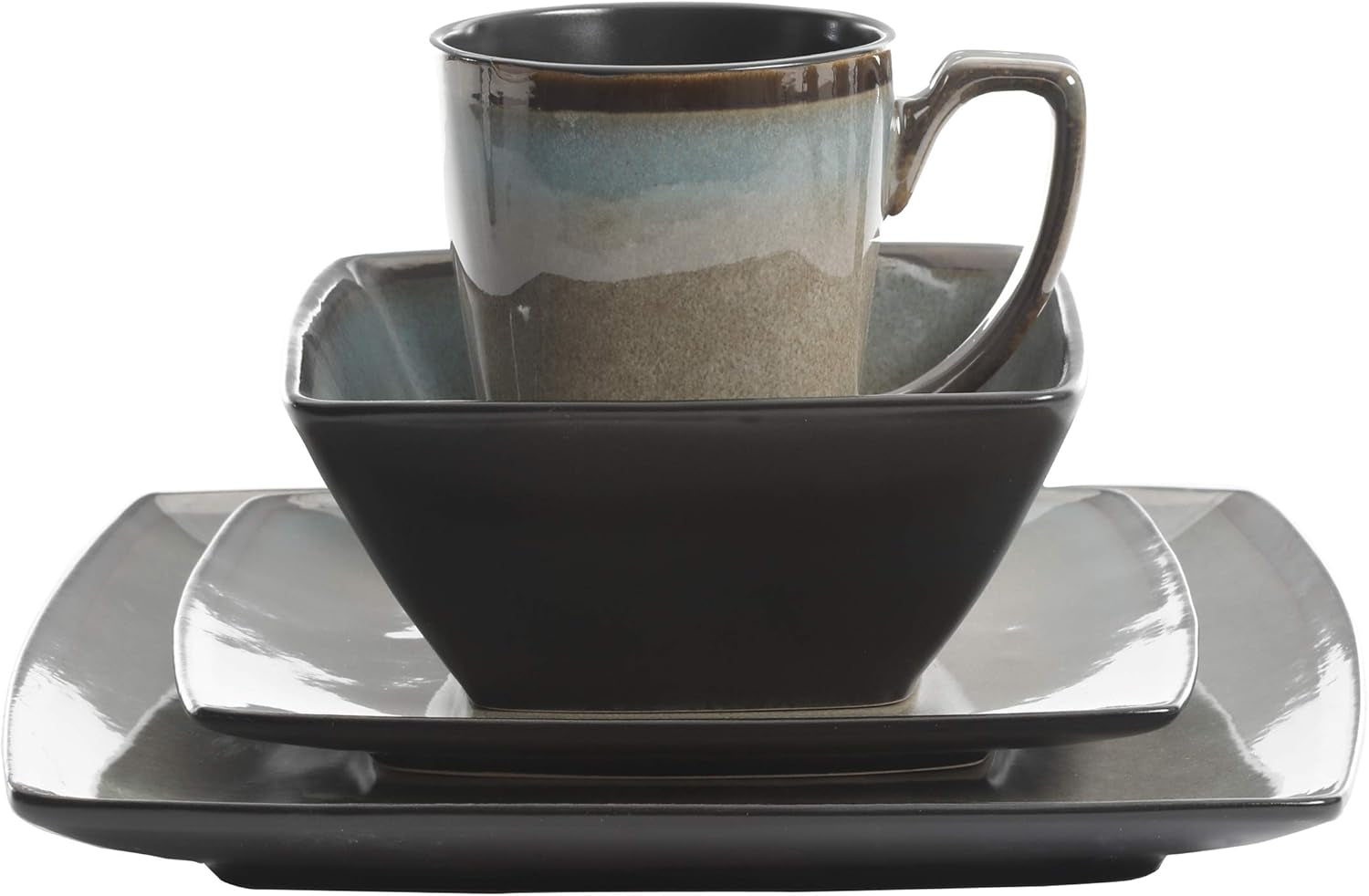 Tequesta Reactive Glazed Stoneware Square Sada nádobí pro 4 osoby (16 kusů) Taupe