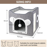 Katzenbetten für Indoor Katzen, Faltbares Katzenhaus, Katzenhöhle 2 Schicht Würfel Großer Raum Katzenbett mit Kratzbrett und Spielball, 15,8 x 15,8 x 15 palců