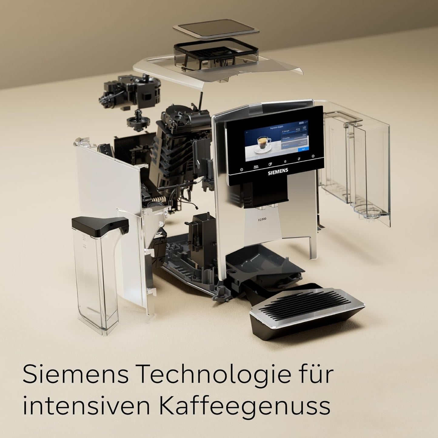 Siemens EQ900 TQ903D03 Automatický kávovar na espresso, Ovládání aplikací, Intuitivní dotykový displej, Režim Barista, AromaBoost, Redukce hluku, Prémiový mlýnek, Automatické čištění párou, 1500 W, Nerezová ocel