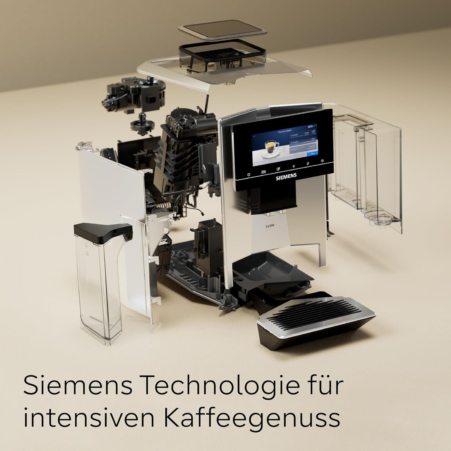Siemens EQ900 TQ903D03 Automatický kávovar na espresso, Ovládání aplikací, Intuitivní dotykový displej, Režim Barista, AromaBoost, Redukce hluku, Prémiový mlýnek, Automatické čištění párou, 1500 W, Nerezová ocel