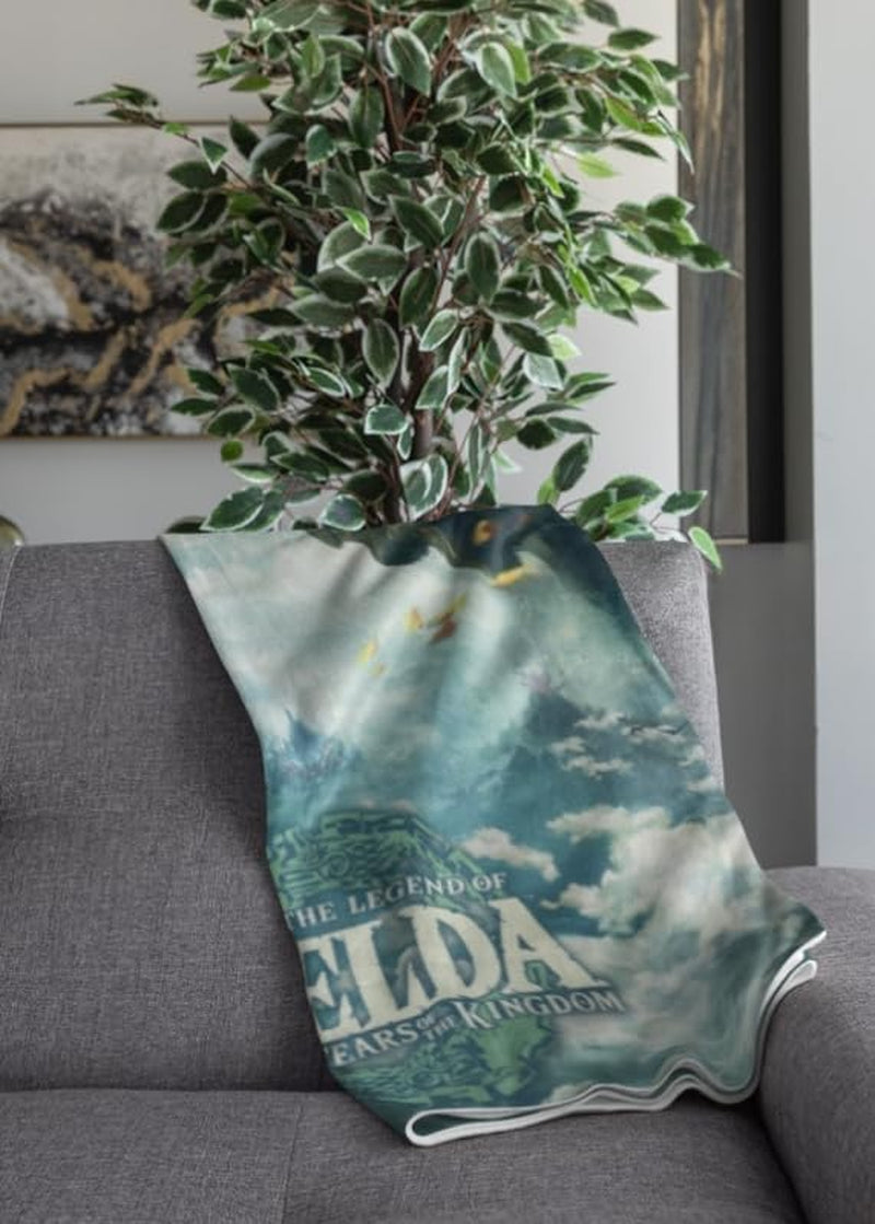 Deka Zelda Sherpa – Sky Totk – 100 x 150 cm – oficiální licencovaný produkt, zelená, dvojité postele a přikrývky HÃ”MADICT