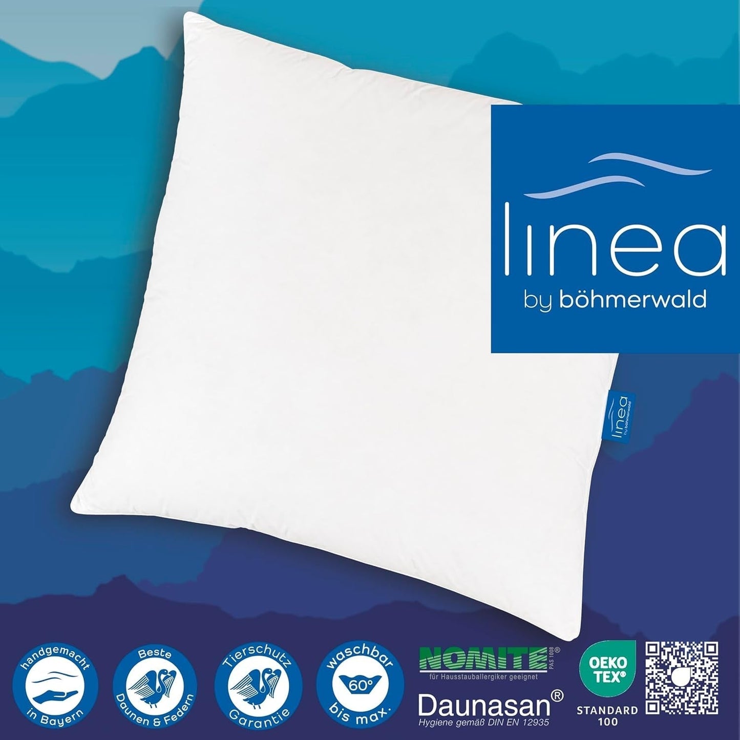 LINEA by Böhmerwald - Cosy - Vysoce kvalitní polštář Balance, 80X80, 70% peří třídy 1, 30% nové prachové peří, vhodné pro alergiky, lze prát do 60°C, vyrobeno v Německu Standardní polštáře Naty Shop