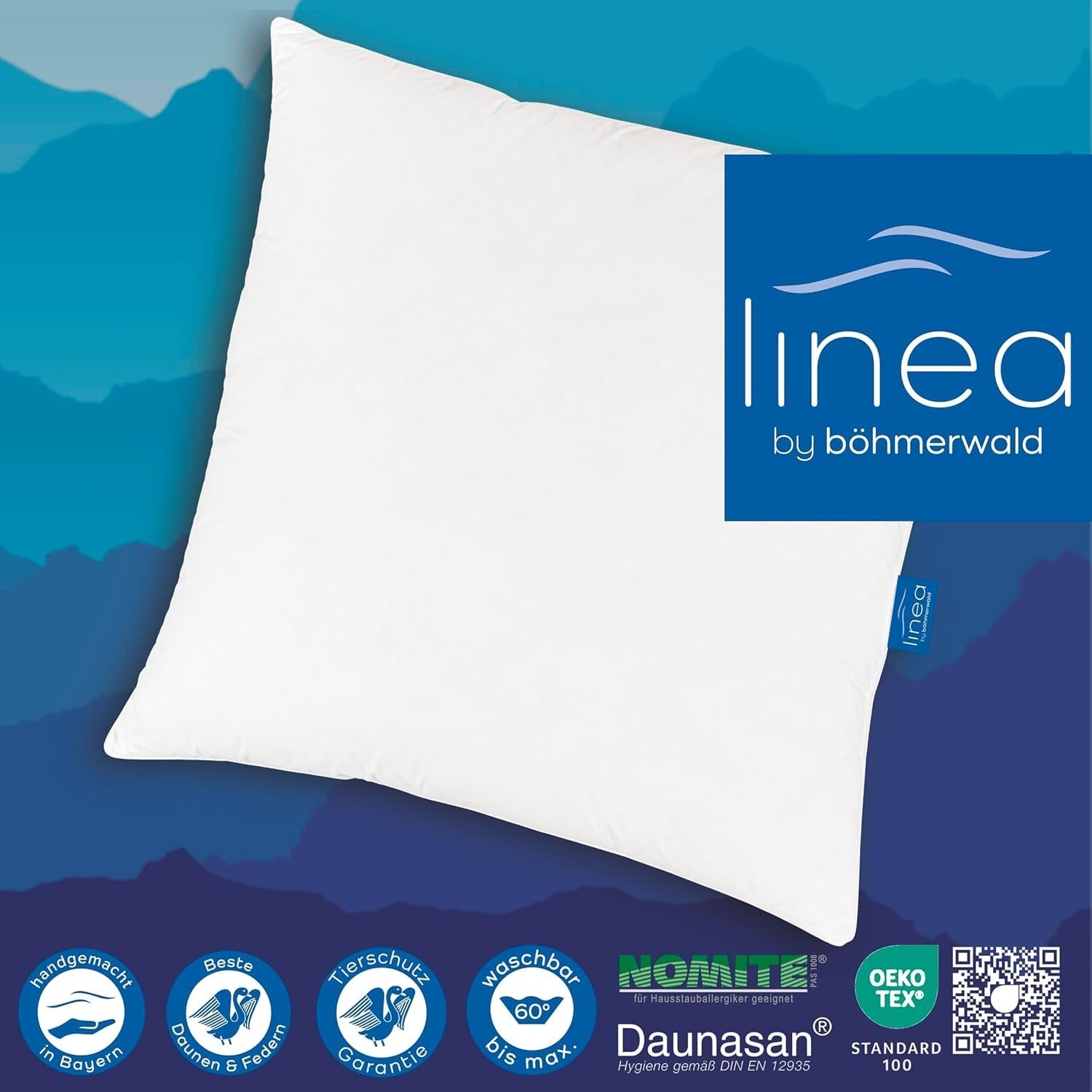 LINEA by Böhmerwald - Cosy - Vysoce kvalitní polštář Balance, 80X80, 70% peří třídy 1, 30% nové prachové peří, vhodné pro alergiky, lze prát do 60°C, vyrobeno v Německu Standardní polštáře Naty Shop