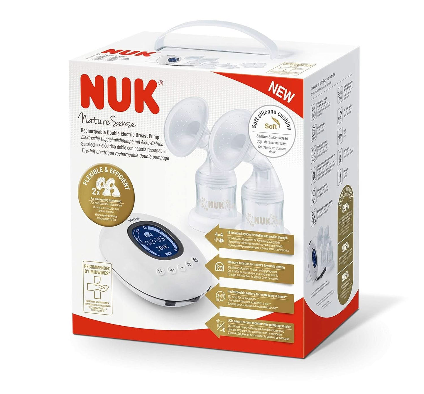 NUK Nature Sense dvojitá elektrická odsávačka mateřského mléka | S baterií, LCD displejem 2X nádobky na mateřské mléko 150 ml Příslušenství Potraviny a kojení Bebe Naty Shop