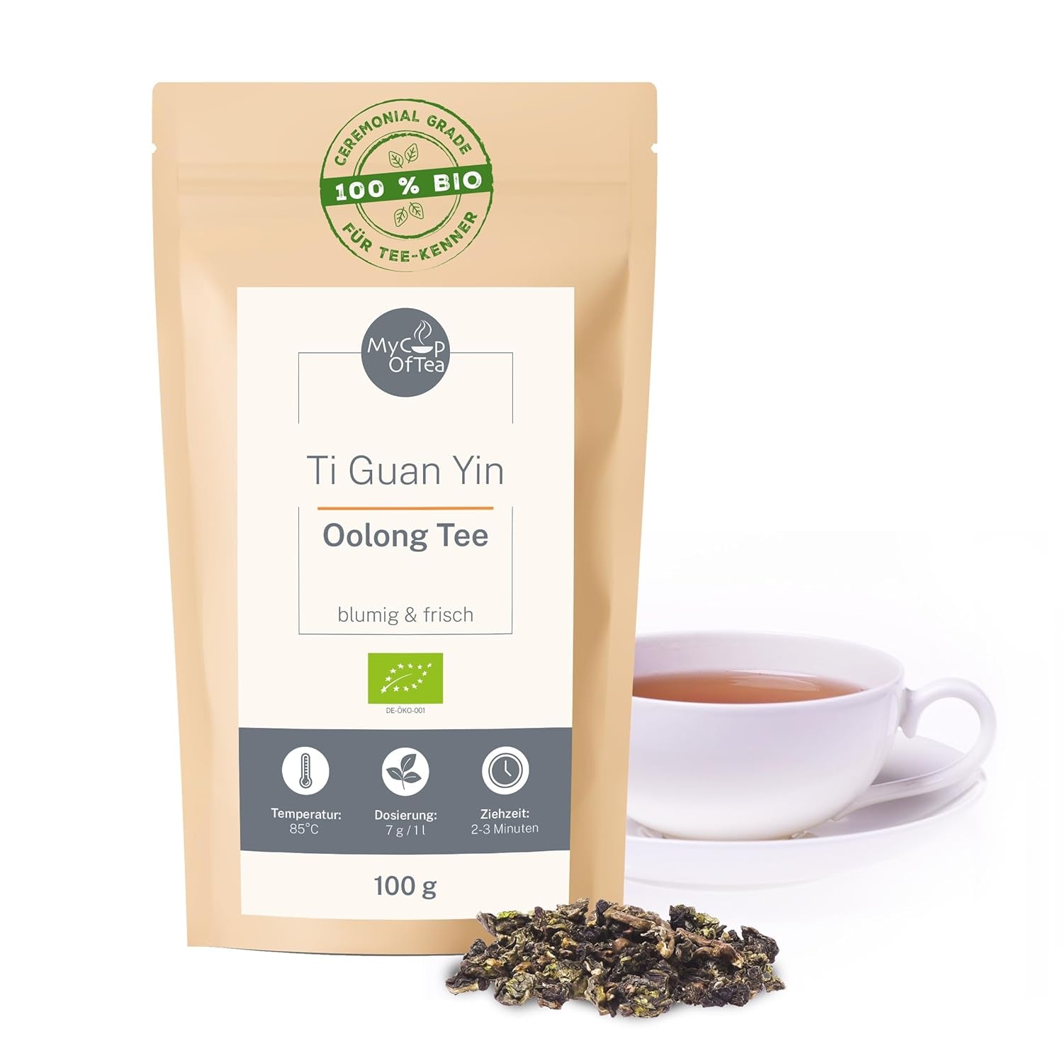 Ti Guan Yin Bio Oolong Tea 100g - Vysoce kvalitní organický čaj Oolong z Číny - Wu Long (Ceremonial Grade) - Pro milovníky čaje a znalce - Mycupoftea