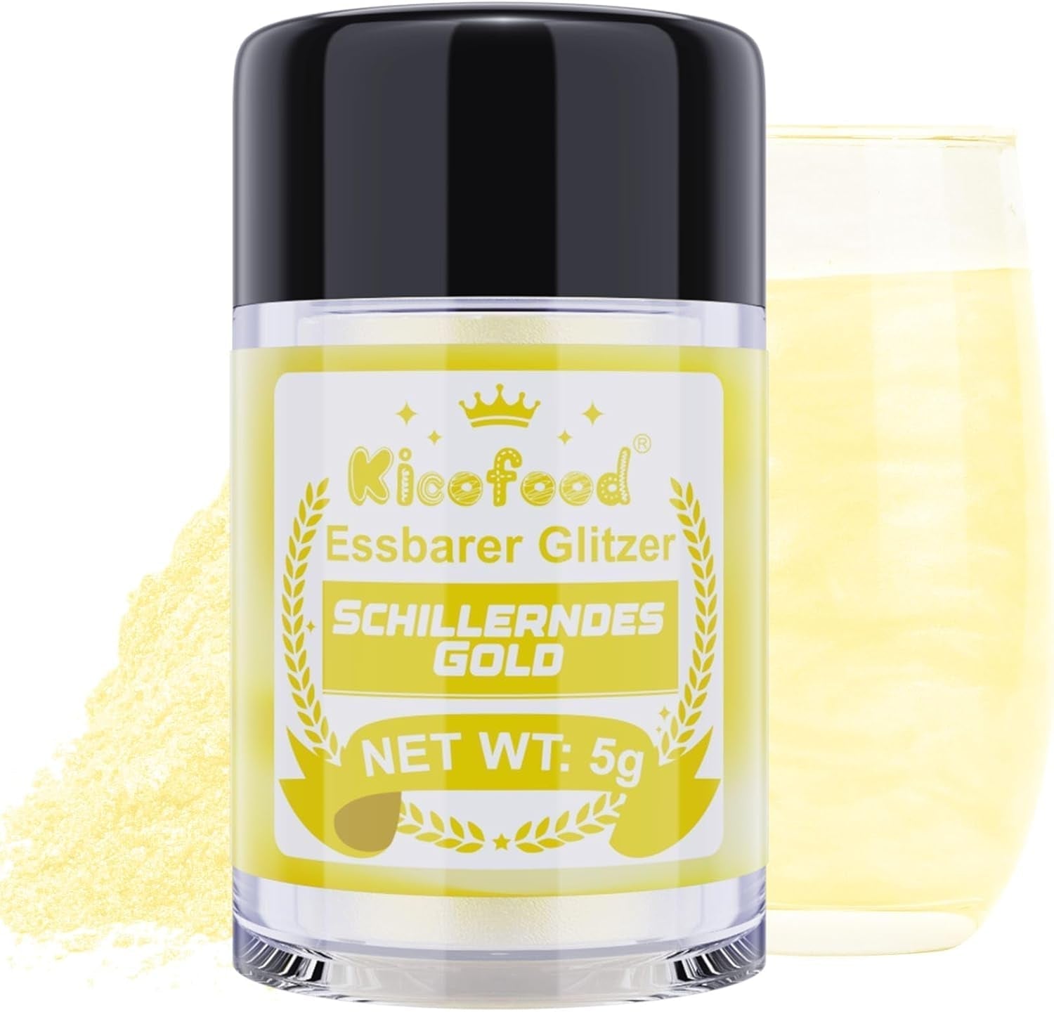 Kicofood, jedlé třpytky, 5 gramů, různé barvy Glitter Naty Shop Iridescent gold