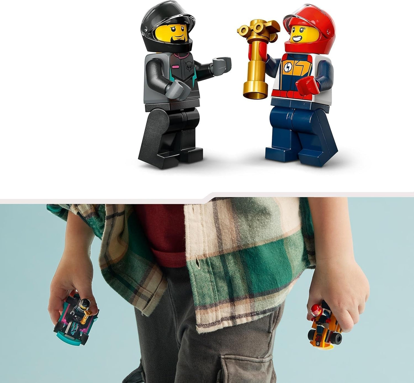 LEGO City motokáry s ovladači, sada 2 minifigurek řidičů a závodních aut, autíčka pro kluky a holky od 5 let, zábavný dárek pro děti 60400 stavebnic Besuche den LEGO-Store