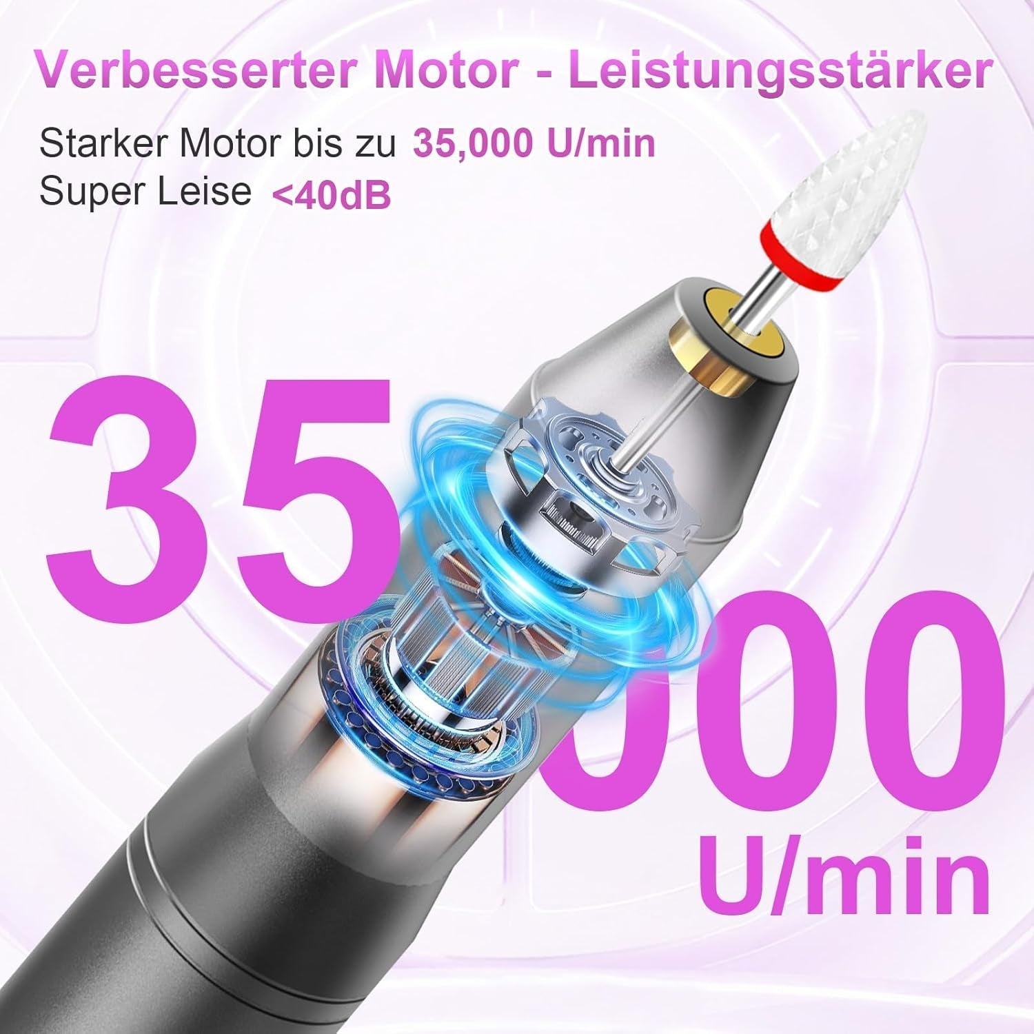 Akumulátorový elektrický pilník na nehty – 35 000 ot./min na gelové nehty, profesionální pilník na nehty a akrylové nehty 12 v 1, sada na manikúru a pedikúru 5 rychlostí