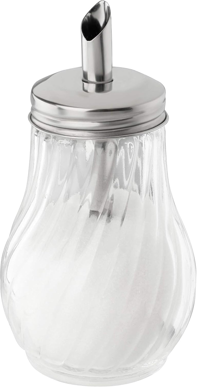 FMprofessional 280ml FLEURETTE dávkovač cukru, skleněná nádoba, nádobka pro snadné dávkování, nádobka pro různé příležitosti, vysoce kvalitní nádobka (barva: stříbrná), množství: 1 kus