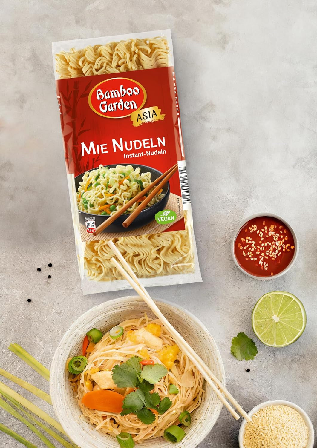 Bambusová zahrada - Mie Noodles | Instantní nudle pro asijskou kuchyni | Ideální pro wok pokrmy nebo polévky Vegani | 250g sáček