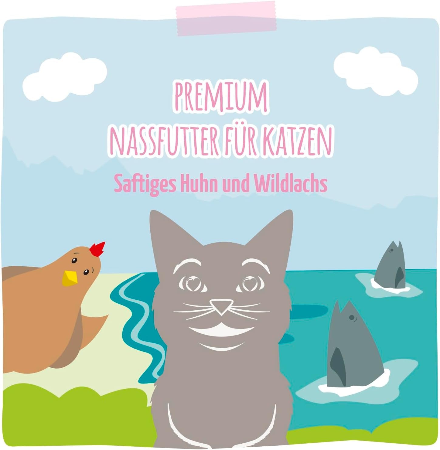 MjAMjAM - prémiové mokré krmivo pro kočky - šťavnaté kuře a divoký losos 6 balení (6 x 400 g) bez obilovin s extra masem