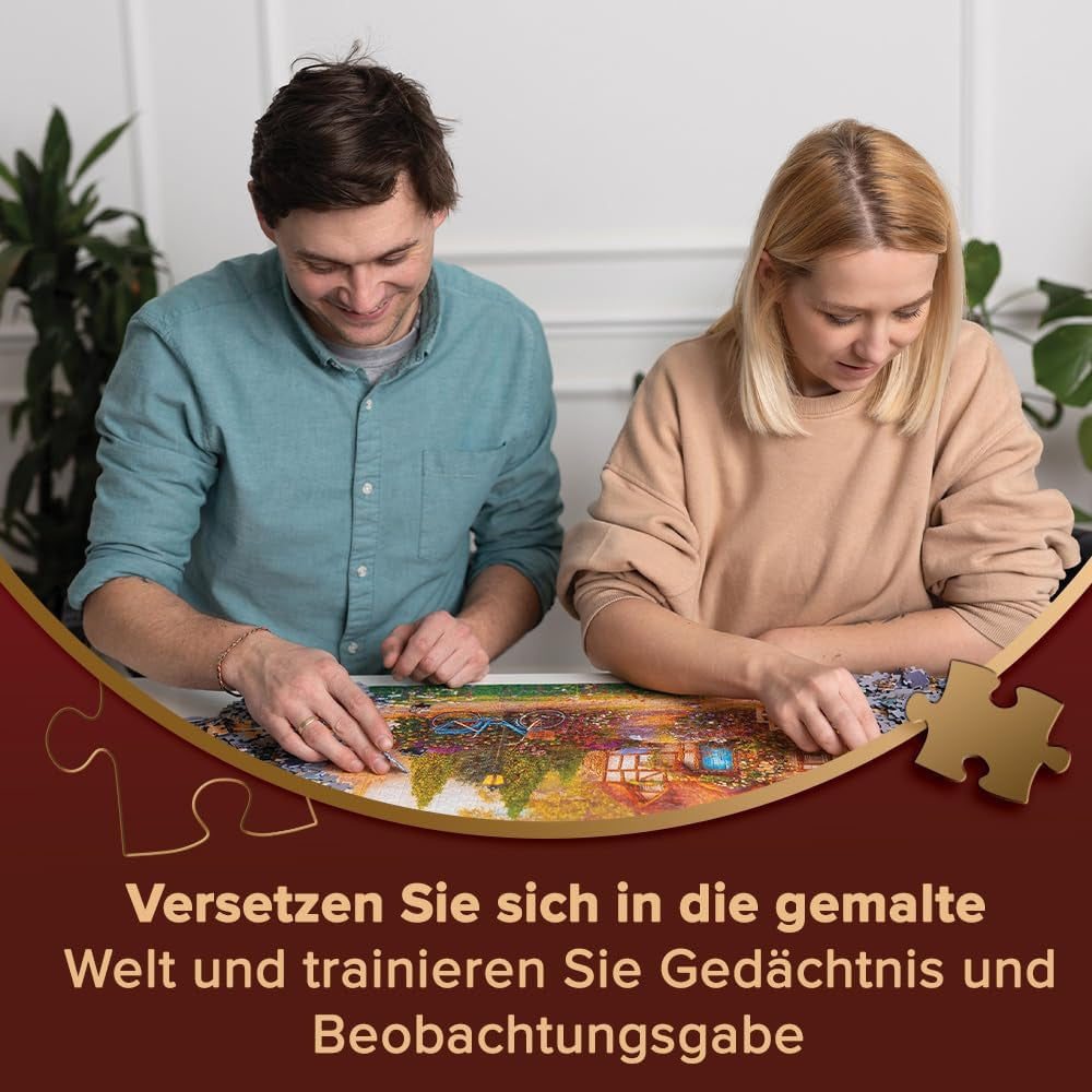 Trefl Premium plus Quality - Puzzle Tea Time: Houses Stoney Lane - 1000 dílků, Série nostalgických malovaných obrázků, Ideální sladění dílků, Pro dospělé a děti od 12 let Puzzle Naty Shop