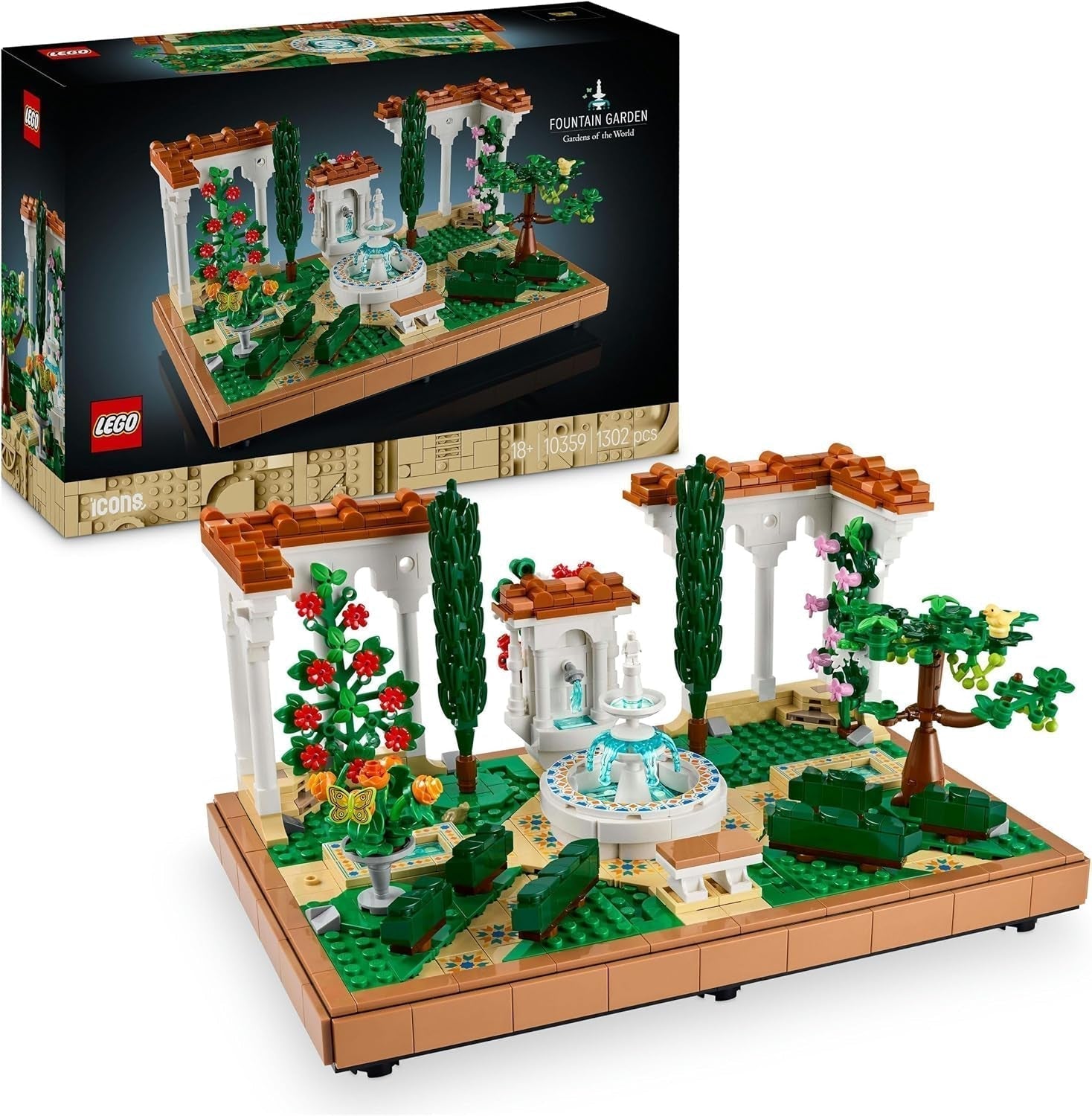LEGO Icons Fountain Garden - Miniaturní stavebnice pro dospělé s listy, cypřiši, stromy, popínavými rostlinami, květinami - Kreativní nápad na narozeninový dárek, dárek pro kolaudaci pro ženy, muže - 10359 Stavebnice Besuche den LEGO-Store Výchozí název