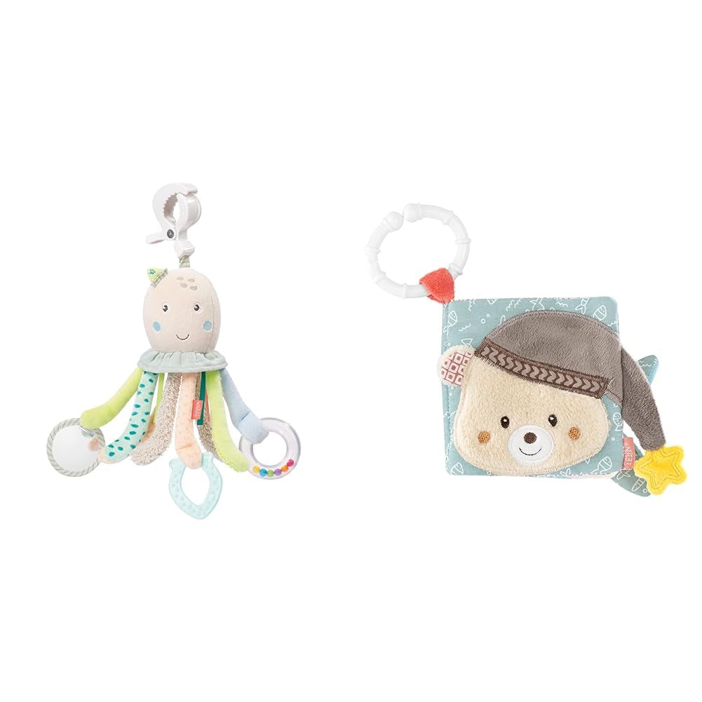 Fehn Chobotnice Activity Toy - Hračka motorických dovedností pro miminka do kočárku a Bright Starts, Oball, Chrastítko s míčky na chůzi, Interaktivní hračka Bebe Toys Naty Shop Octopus Touch Book Pack