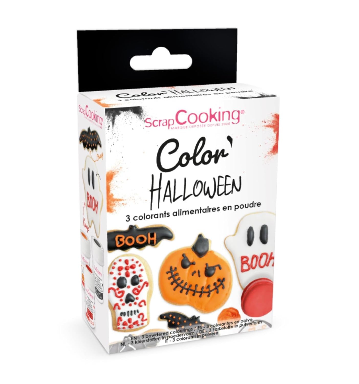 Scrapcooking - Halloween Powder Food Coloring Set 3 - Oranžová, Černá, Červená - Jedlé potravinářské barvivo na pečení, dorty, sušenky, pečivo, těsto, Fondán - Halloweenská dekorace - 4017