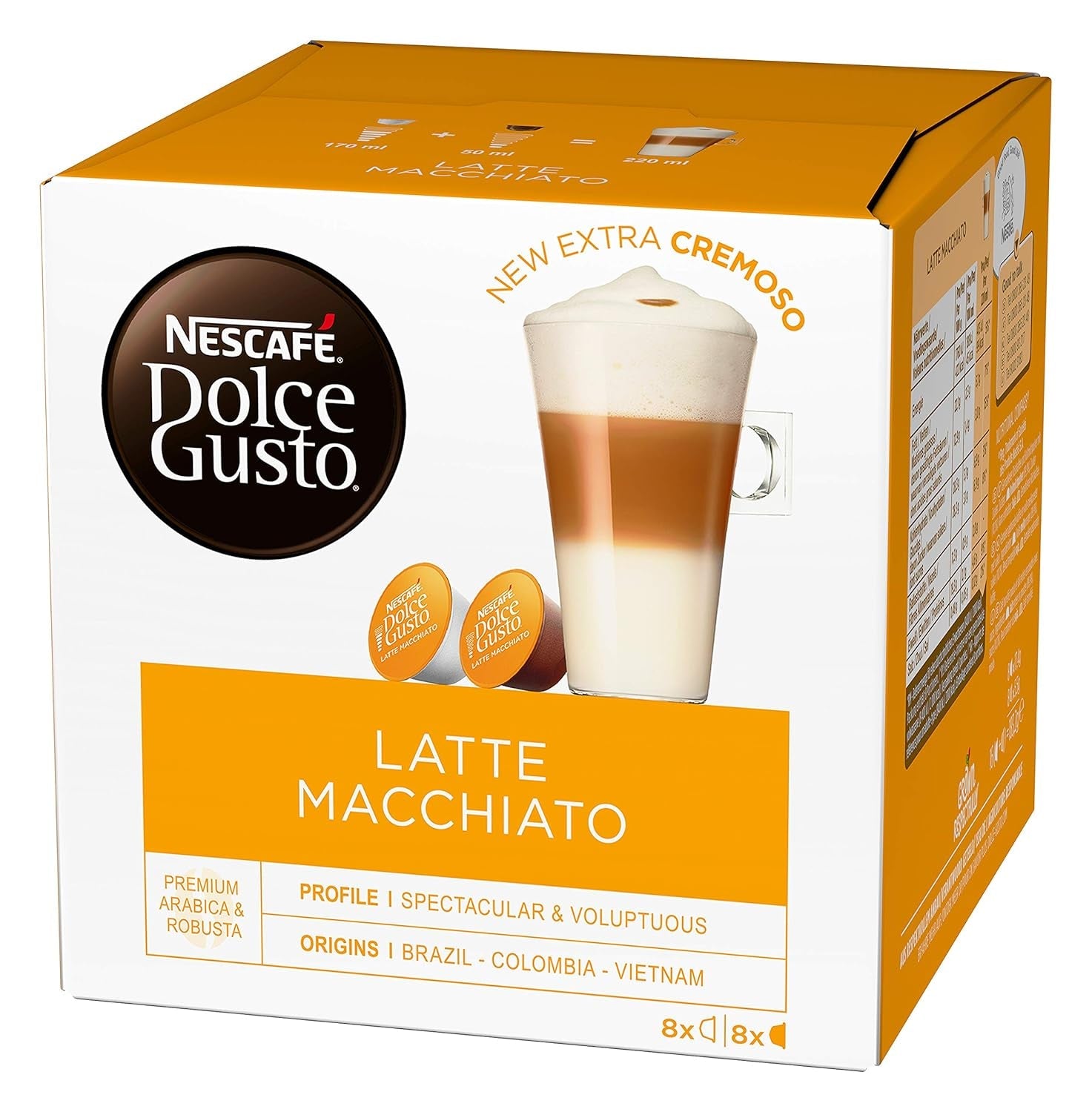 Latte Macchiato | 96 Kaffeekapseln & Latte Macchiato Caramel | 48 Kaffeekapseln | Směs Arabica Robusta | Feines Caramell Aroma a leckerer Milchschaum
