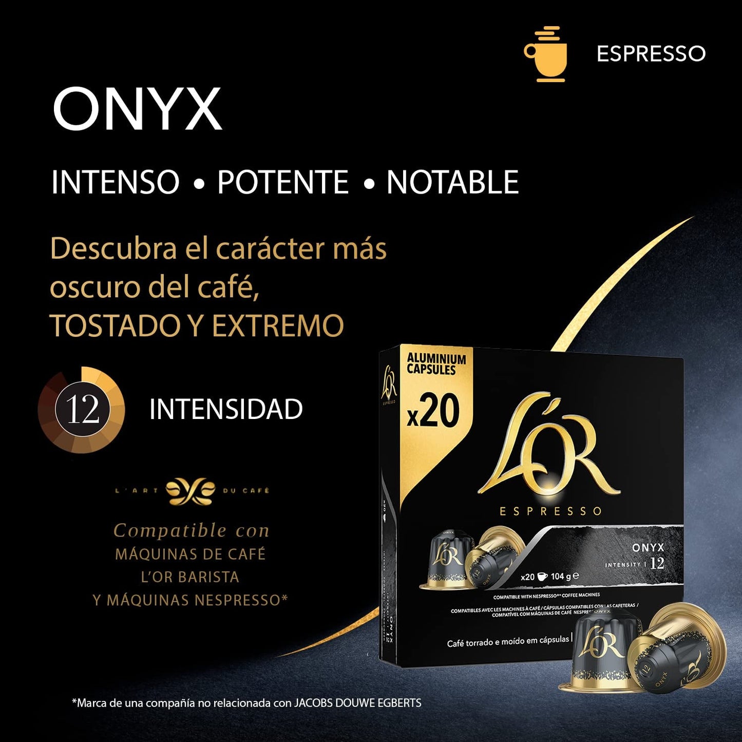 L'OR Espresso Kaffeekapseln Onyx | Intenzita 12 | 200 kompatibilních kapslí Nespresso (R)* – exkluzivně pro Amazon