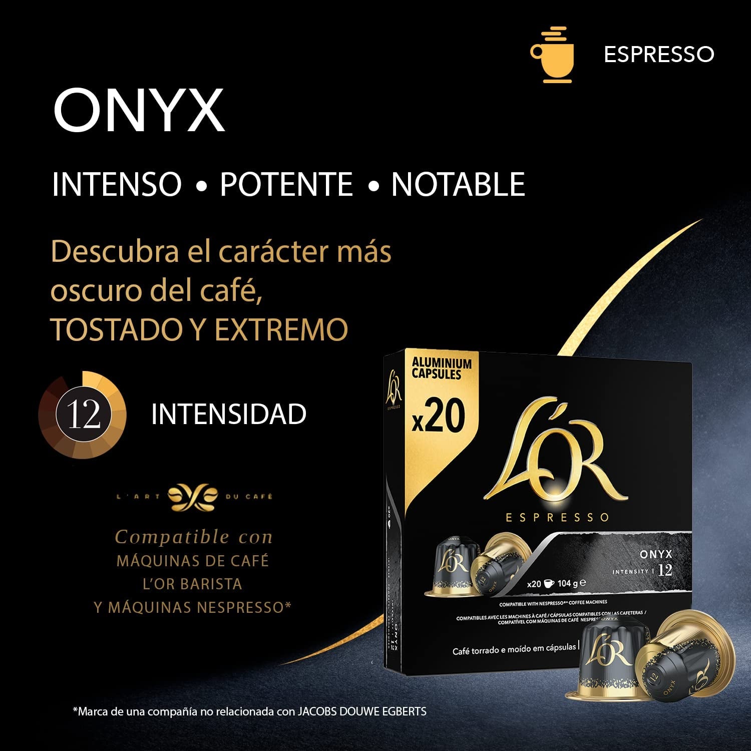 L'OR Espresso Kaffeekapseln Onyx | Intenzita 12 | 200 kompatibilních kapslí Nespresso (R)* – exkluzivně pro Amazon