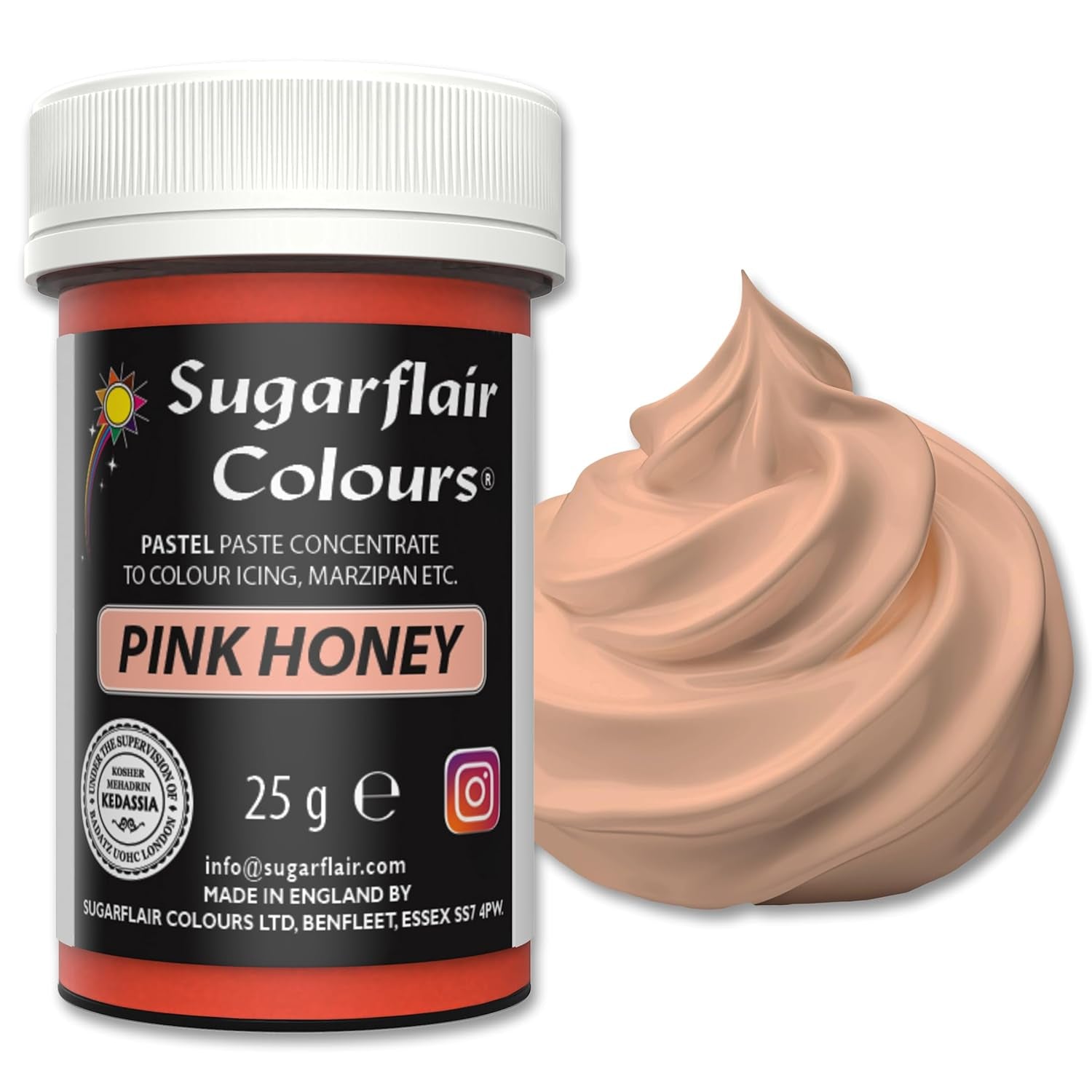 Sugarflair Pastel Pink Honey Food Coloring Paste - Vysoce koncentrovaná pro použití s ​​máslovým krémem, cukrovou pastou, královskou polevou nebo směsí na dorty, zářivé potravinářské barvivo - 25 g