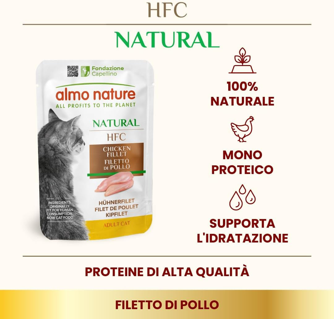 almo nature HFC Natural - Mokré krmivo pro kočky - s kuřecím masem - Lidská kvalita, Bez lepku, Monoprotein - 55g, balení 6 ks
