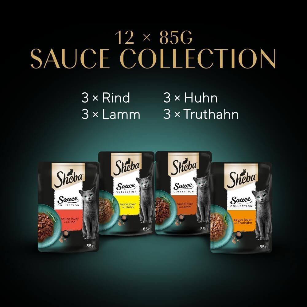 Sheba Sauce Collection Mokré krmivo pro kočky, porcované sáčky, slané multibalení, 4x12x85g