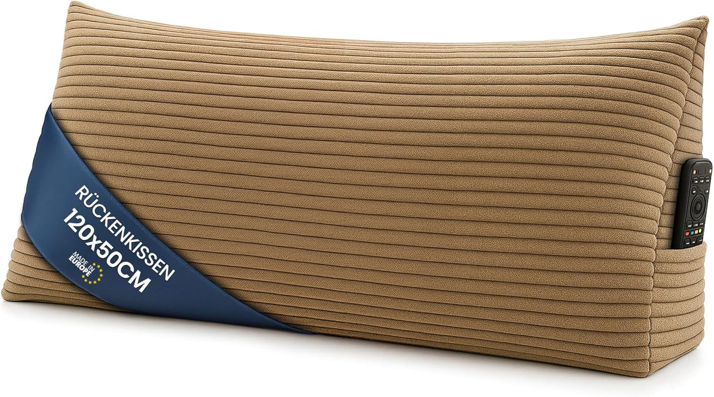 Péřový polštář, zádový polštář, sametový polštář, šířka 70 cm - polštář na čtení na postel, pohovku a pohovku, velký polštář na pohovku, nástěnný polštář, polštář na pohovku, polštář na čtení, podpěra zad, světle šedá