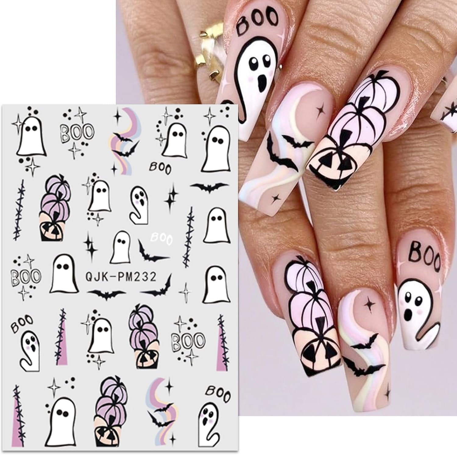 JMEOWIO Nálepka na nehty Halloween 9 Blatt Nálepka na nehty Selbtklebend Nagelaufkleber Süßes Gespens Kürbis Dekoration Nageldesign Zubehör
