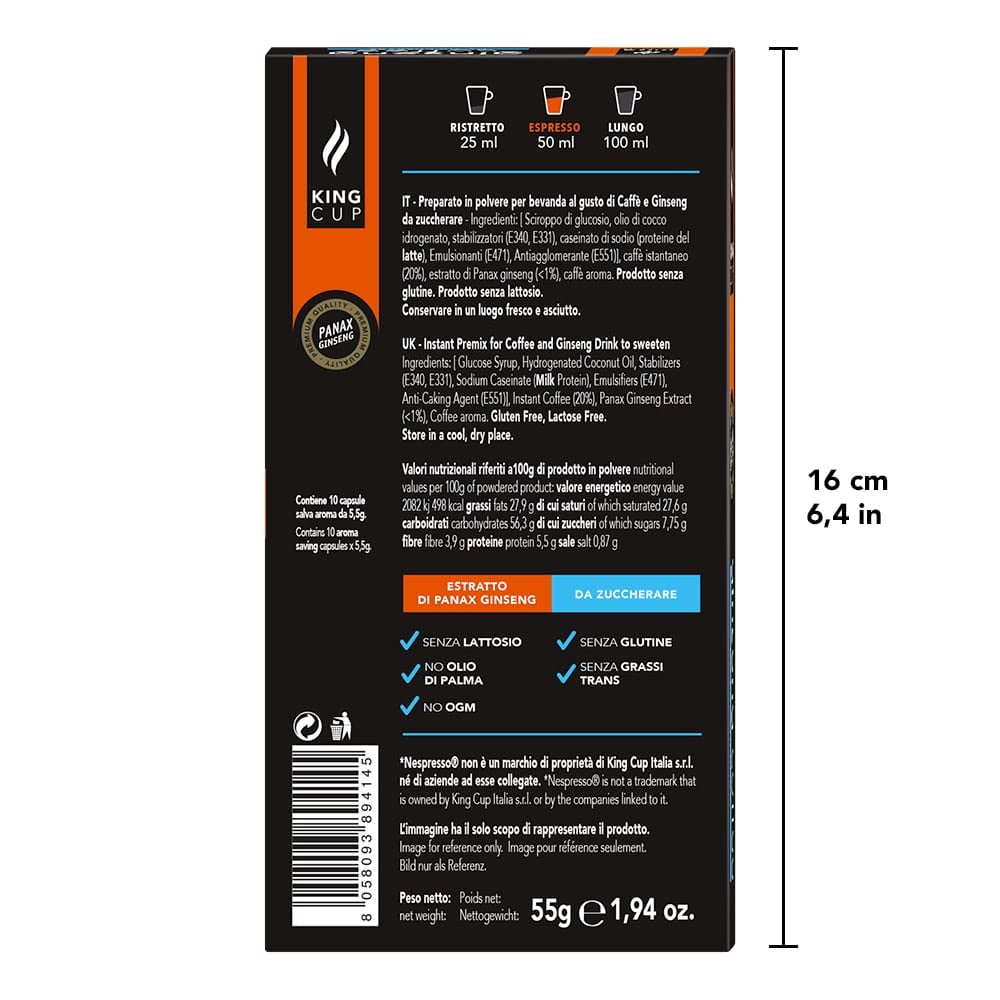 - 5 balíčků s 10 kapslemi ženšenu Zuckerfreier, 50 kapslí 100% kompatibilní s Nespresso-System von Ginseng Drink, bez lepku a laktosefrei