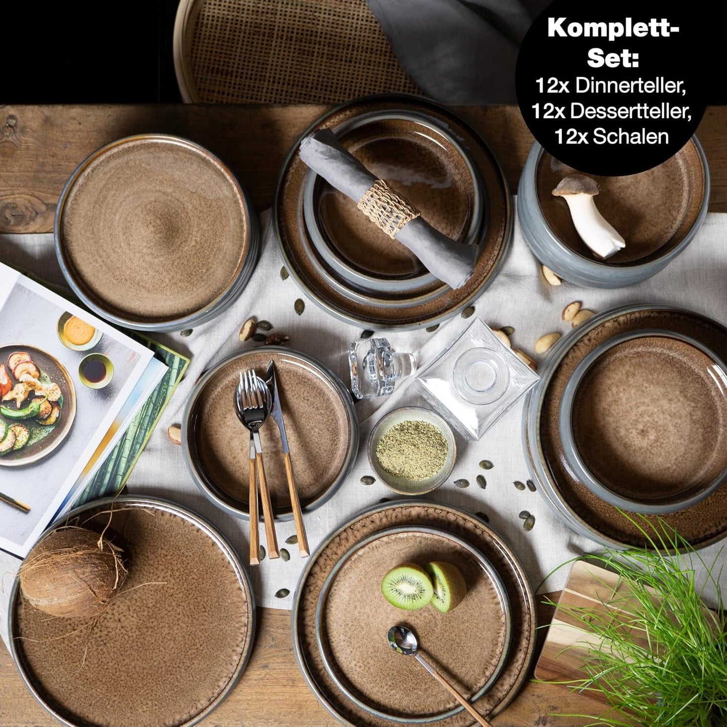 Moritz & Moritz SOLID 36-tlg Steinzeug Geschirr Set 12 osob - Geschirrset 12 Personen z je 12 Dinner Teller, Kleine Teller, Tiefe Teller